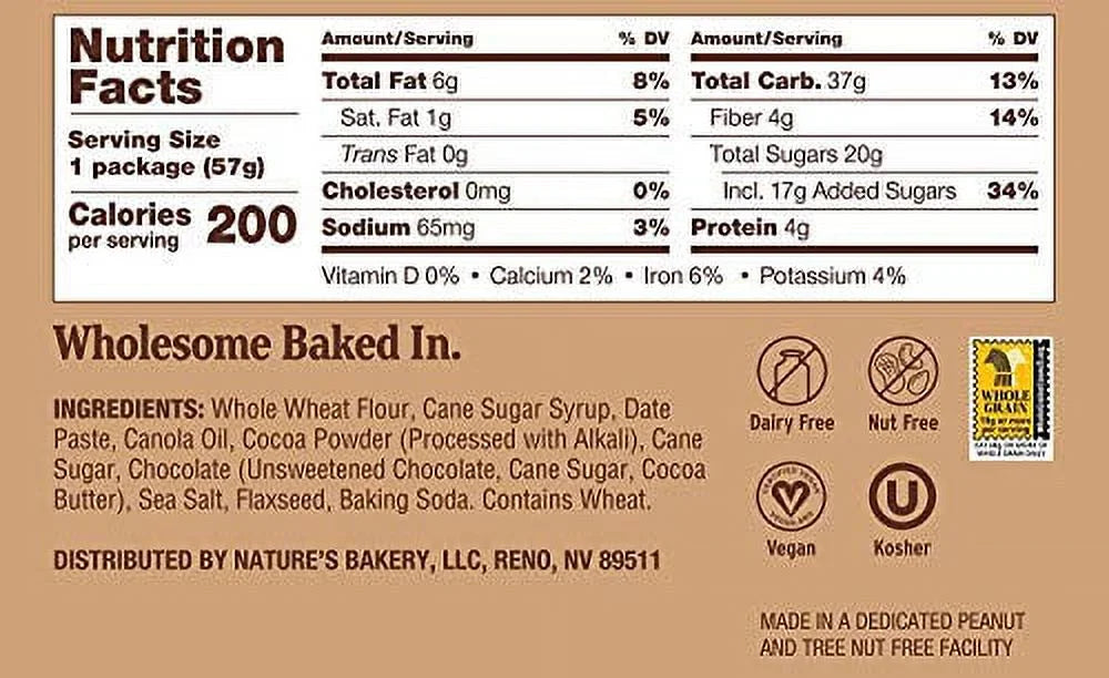 Nature’s Bakery Whole Wheat Fig Bars Double Chocolate Brownie, Vegan, 12 Twin Packs J69331