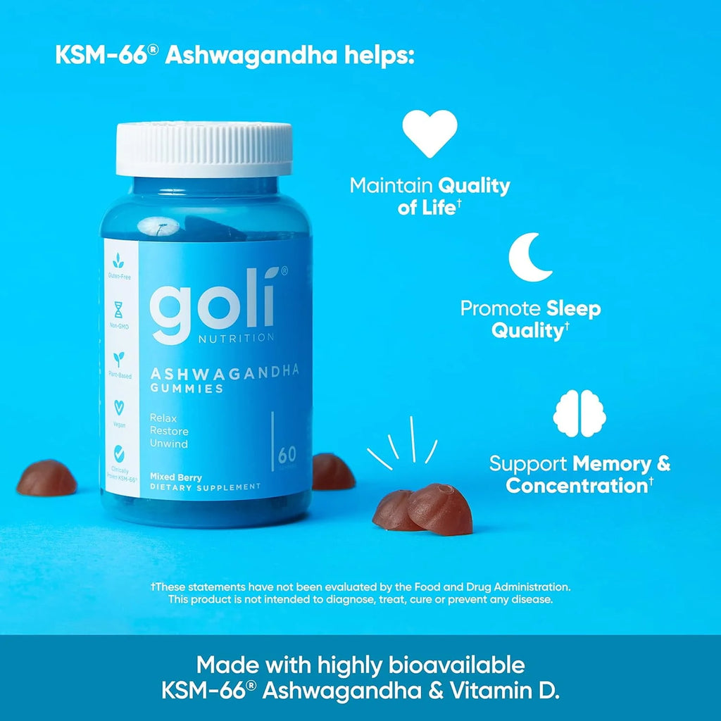 Goli Nutrition Ashwagandha Gummies, Mixed Berry, 60 Count D2330
