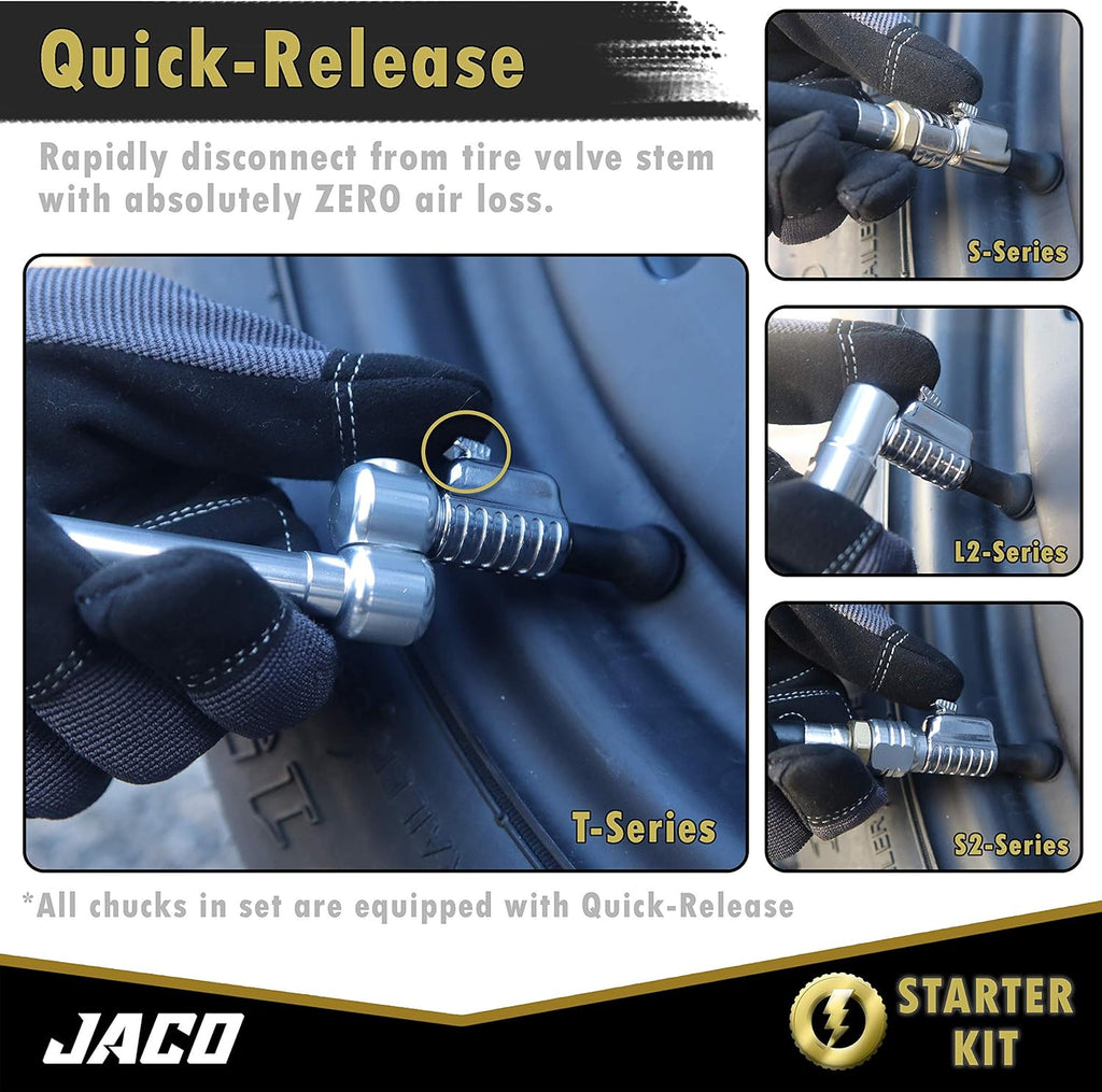 JACO Lightning Tire Air Chuck Kit (Set of 7) | Open Flow, 1/4" F-NPT L872832