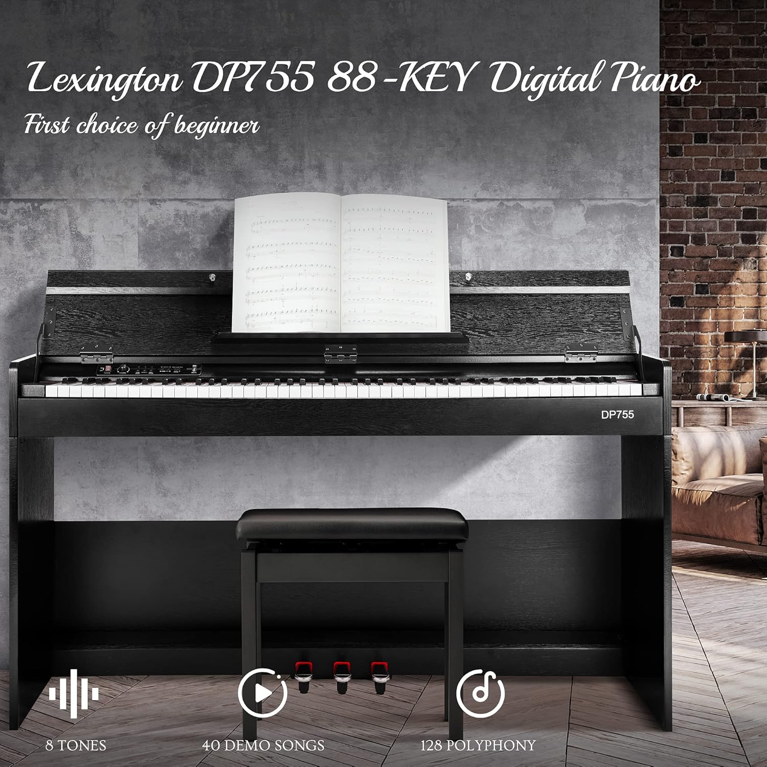 Lexington DP755 88 Keys Digital Piano with Graded Hammer Action I53265