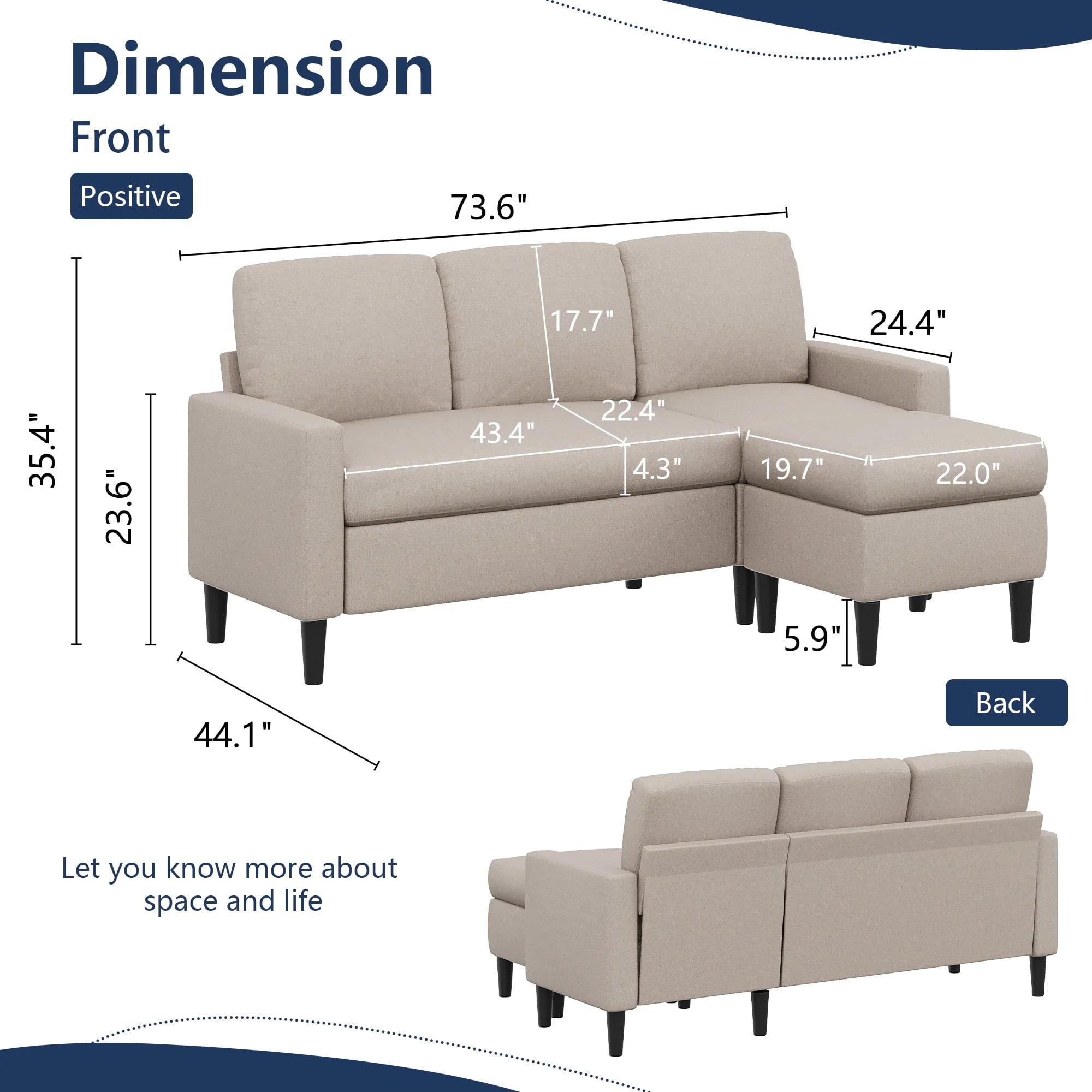 Walsunny Convertible Sectional Sofa Couch, L-Shaped with Reversible Chaise, Grayish Black A704