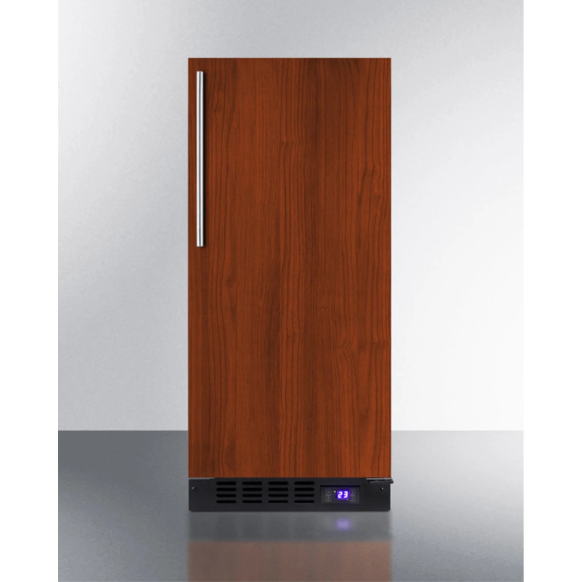 15" wide frost-free freezer for built-in or freestanding use, with integrated door frame to accept overlay panels