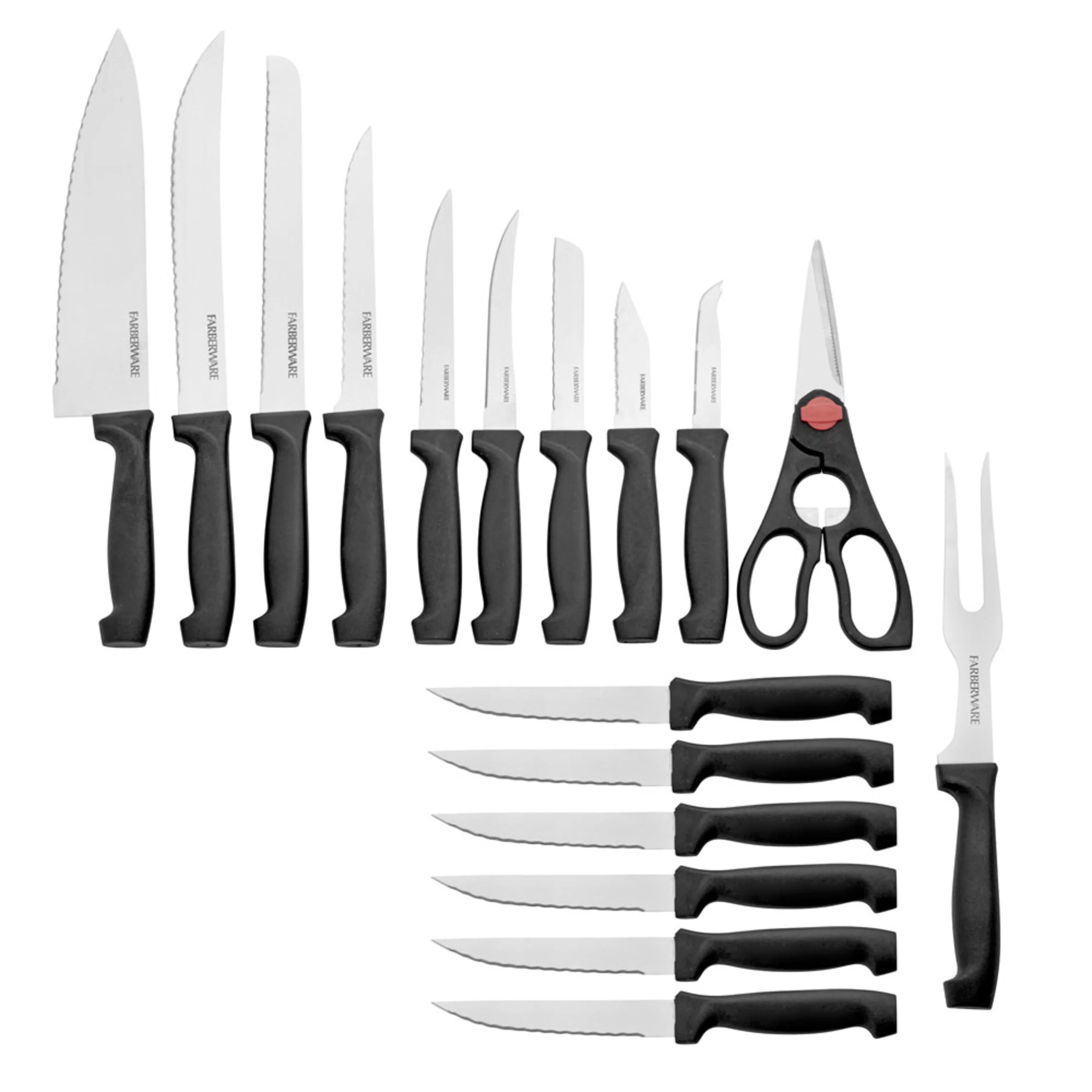 Farberware 18 Piece Stainless Steel Knife Set with Wood Block U718