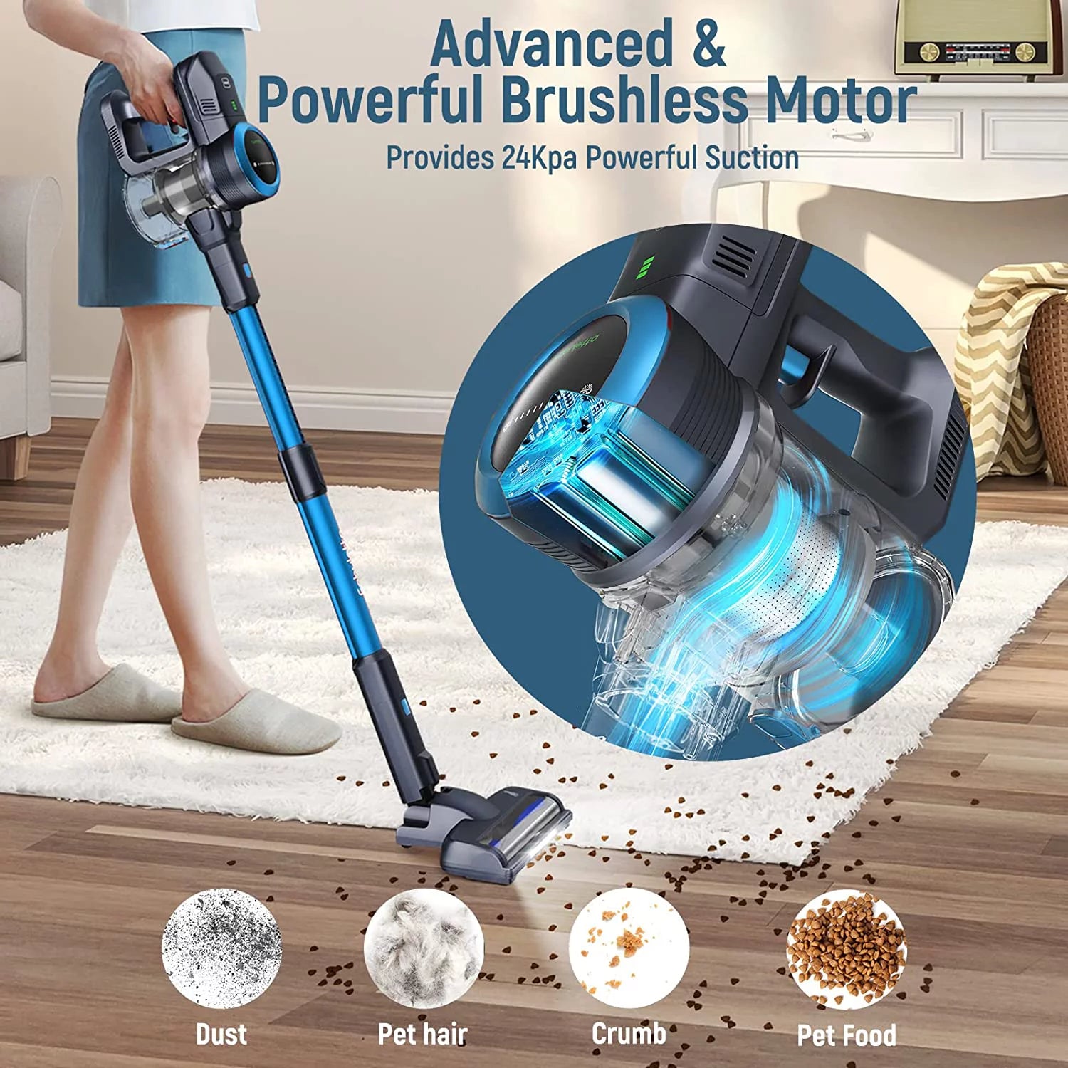 Fabuletta Cordless Vacuum 24Kpa, 6-in-1 Stick Vacuum Cleaner, FSV001 Blue N363538