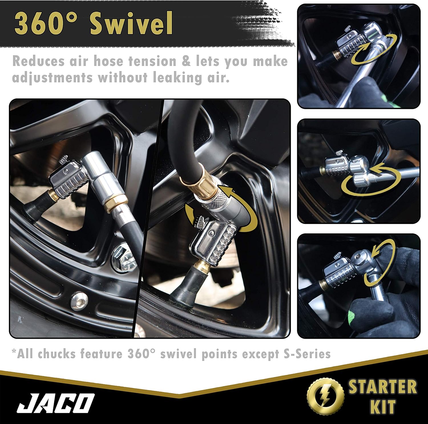 JACO Lightning Tire Air Chuck Kit (Set of 7) | Open Flow, 1/4" F-NPT L872832