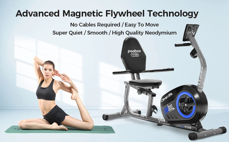 Pooboo Recumbent Exercise Bike Magnetic Resistance Indoor Cycling 380lb K92635