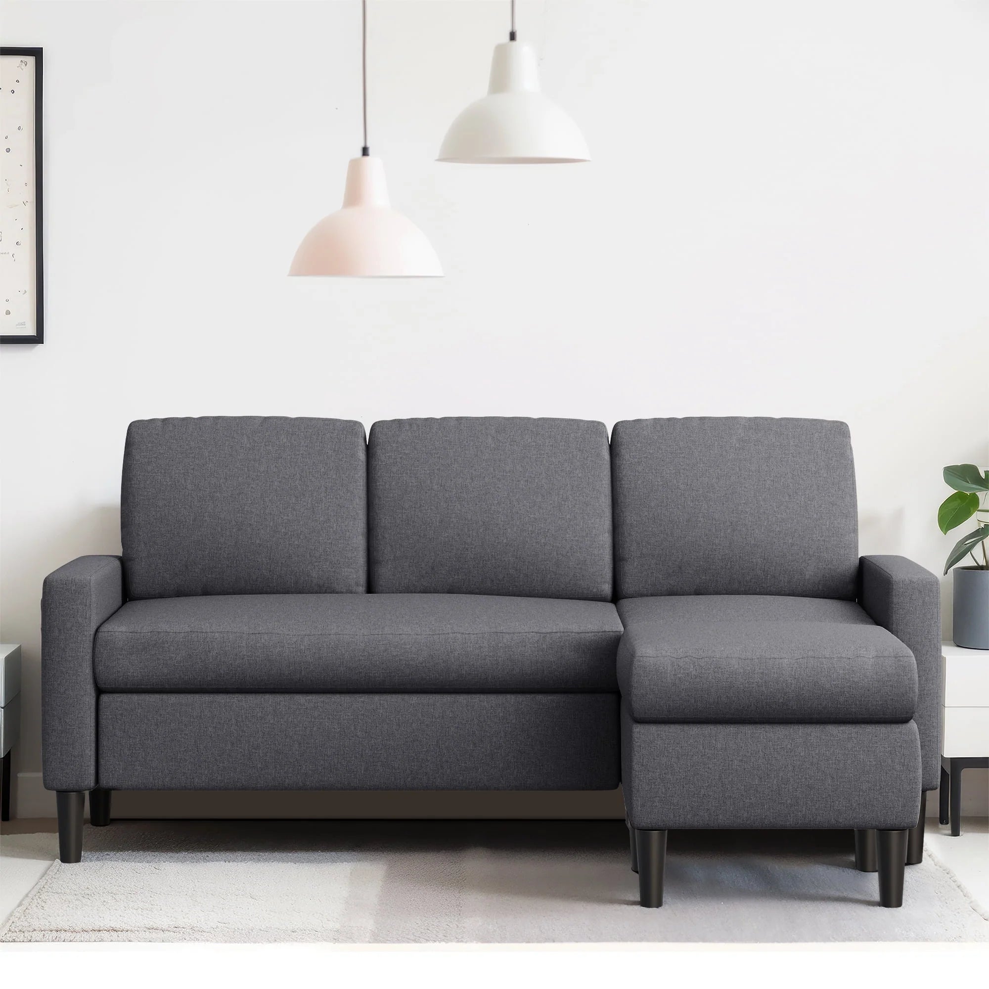 Walsunny Convertible Sectional Sofa Couch, L-Shaped with Reversible Chaise, Grayish Black A704