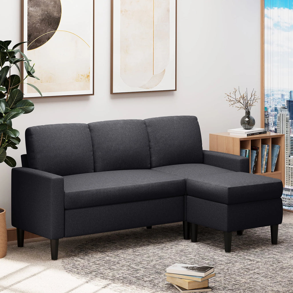 Walsunny Convertible Sectional Sofa Couch, L-Shaped with Reversible Chaise, Grayish Black A704