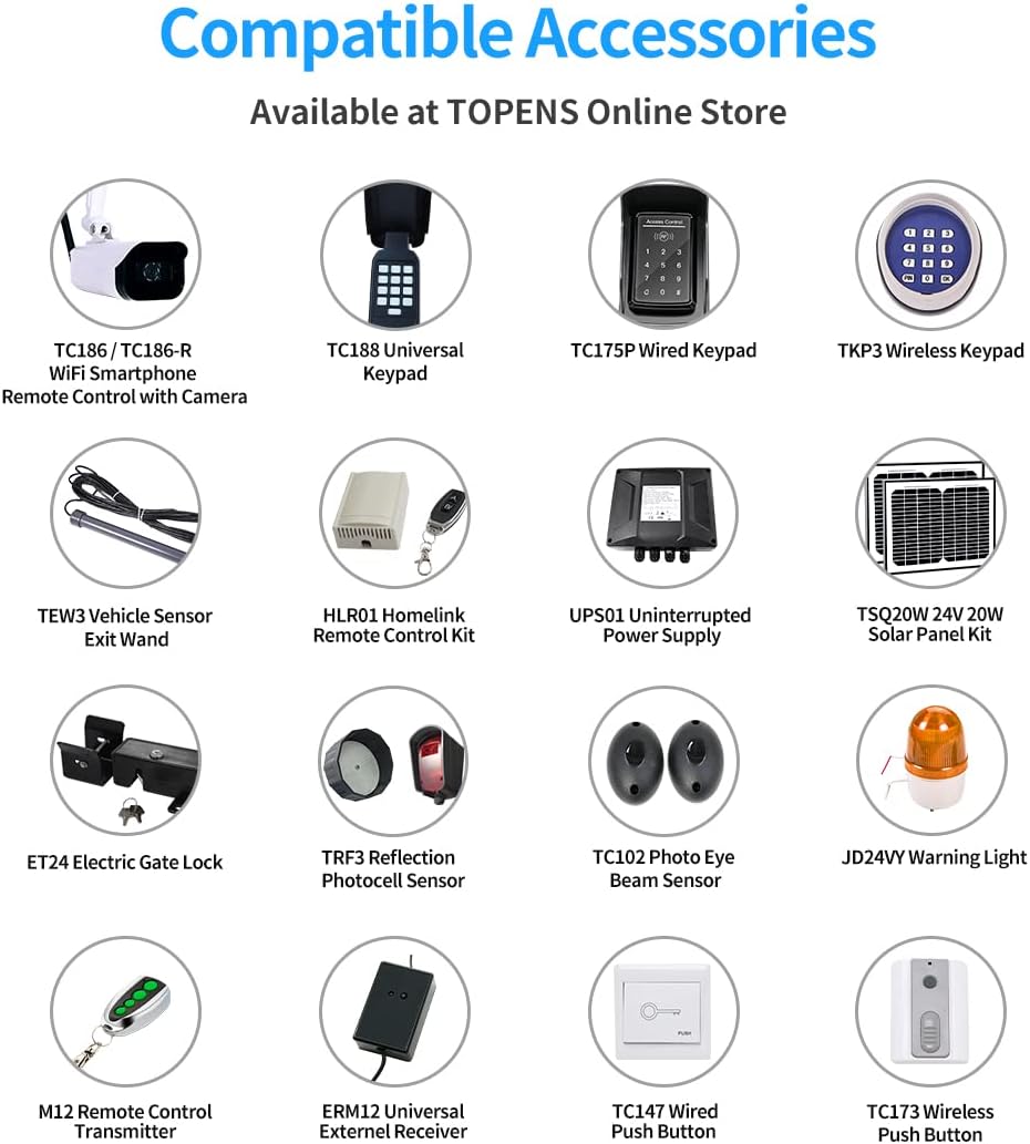 TOPENS A5131 Single Swing Gate Opener Medium Duty Automatic Gate Motor for Gates Up to 16ft S5678