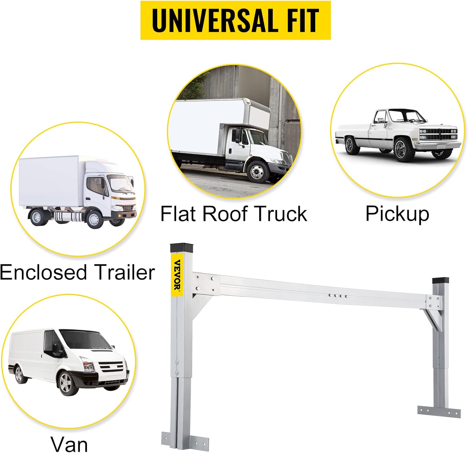 VEVOR Universal Roof Ladder Rack for Vans, 2 Bars Adjustable Aluminum, 330 LBS Capacity J68281