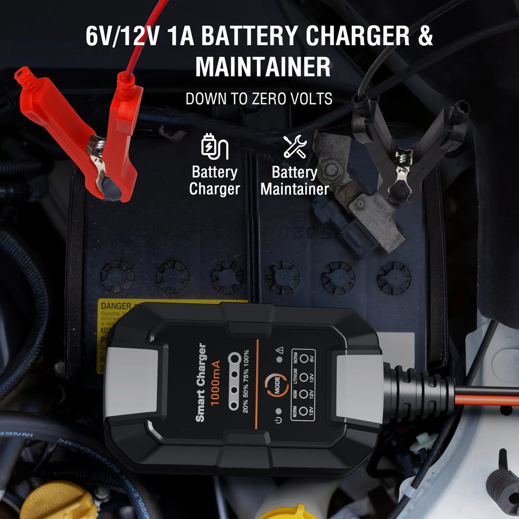 NEXPOW Battery Charger 6V/12V 1A Trickle Charger for Car Motorcycle L58840