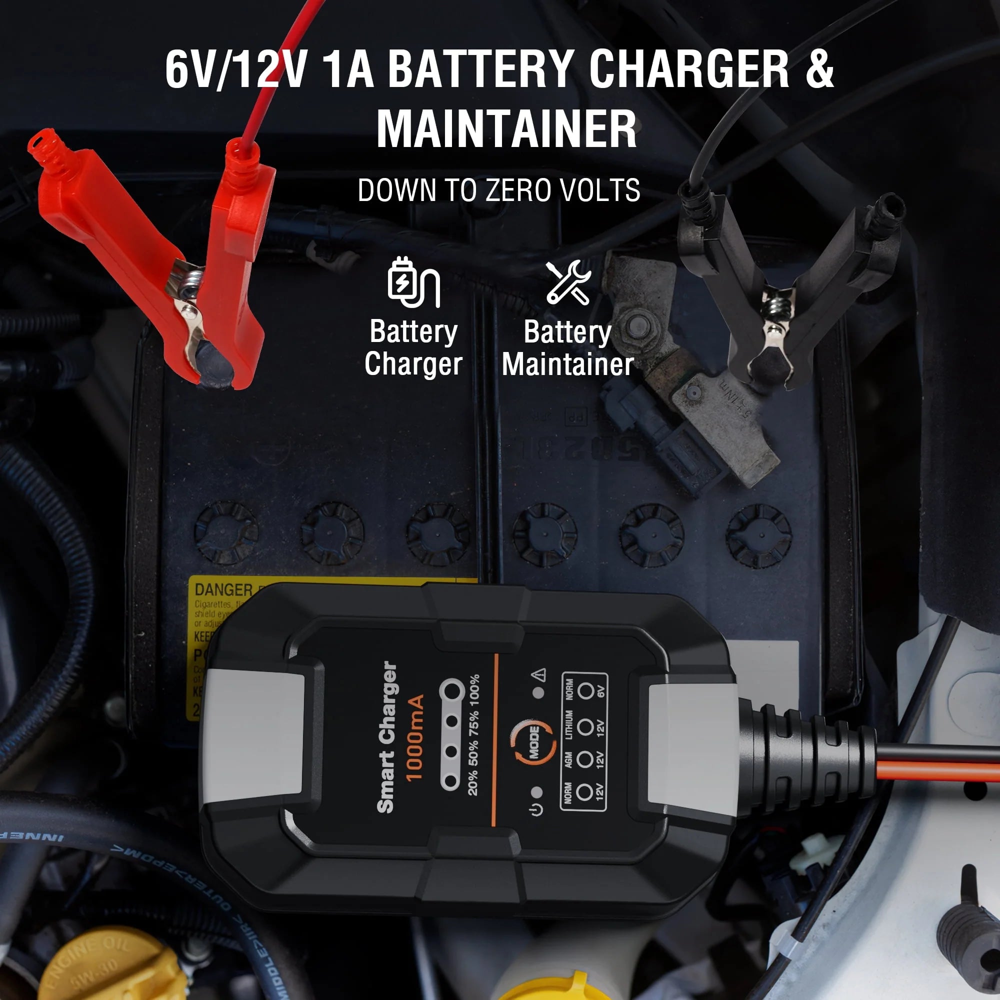 NEXPOW Battery Charger 6V/12V 1A Trickle Charger for Car Motorcycle L58840