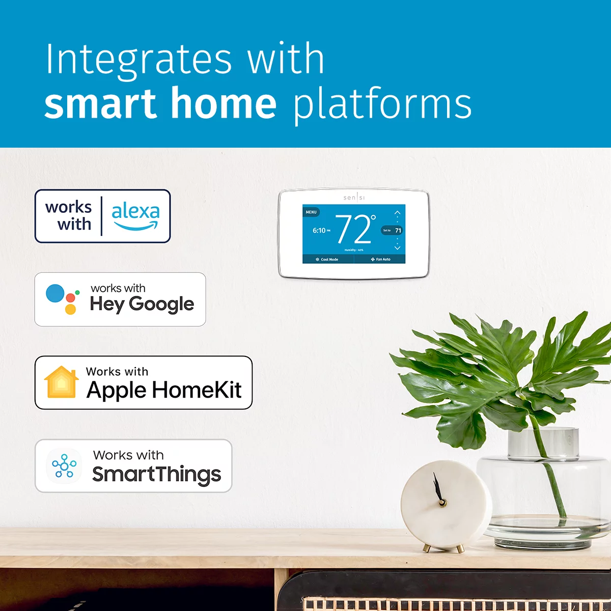 Emerson Sensi Touch Smart Wi-Fi Thermostat, C-Wire Required, Black Y690046