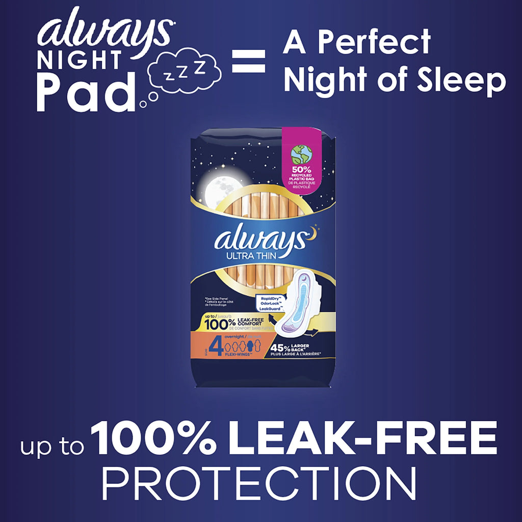 Always Ultra Thin Overnight Pads with Wings Size 4, 36 Count L6469