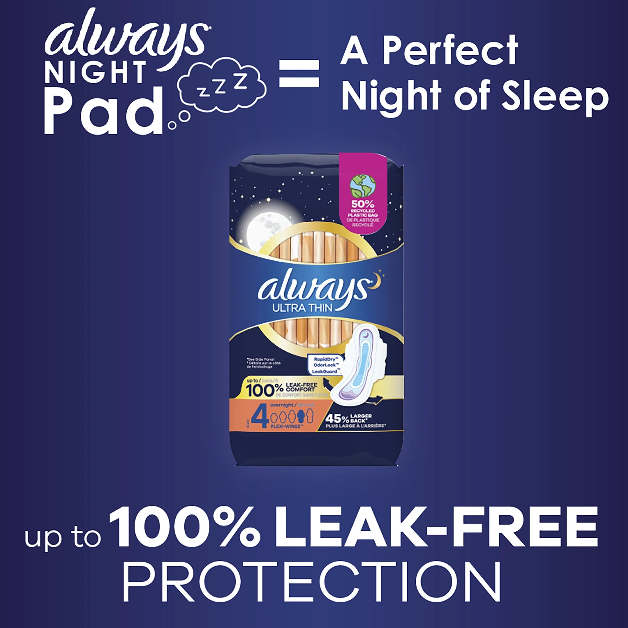 Always Ultra Thin Overnight Pads with Wings Size 4, 36 Count L6469