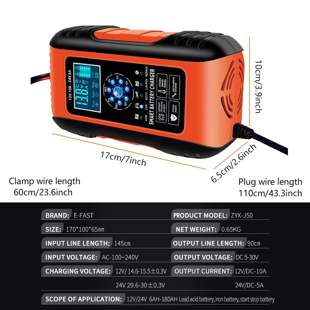 10A Smart Car Battery Charger 12V/24V with Pulse Repair R8209