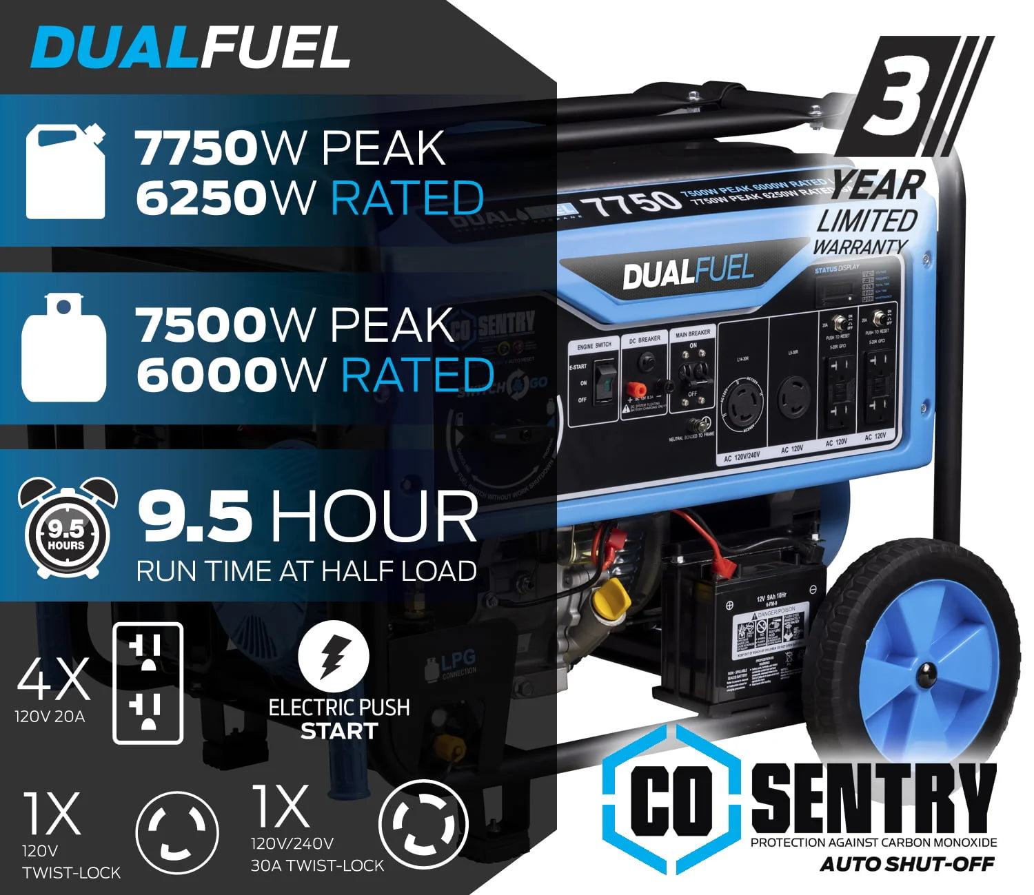 Pulsar 7,750-Watt Dual Fuel Portable Generator with Electric Start X1100