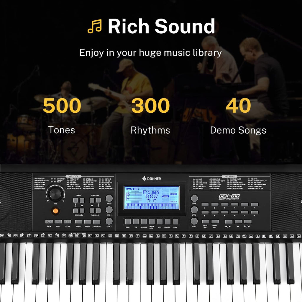 Donner 61 Key Full Size Electric Piano Keyboard with Stand, Stool, Microphone T4091
