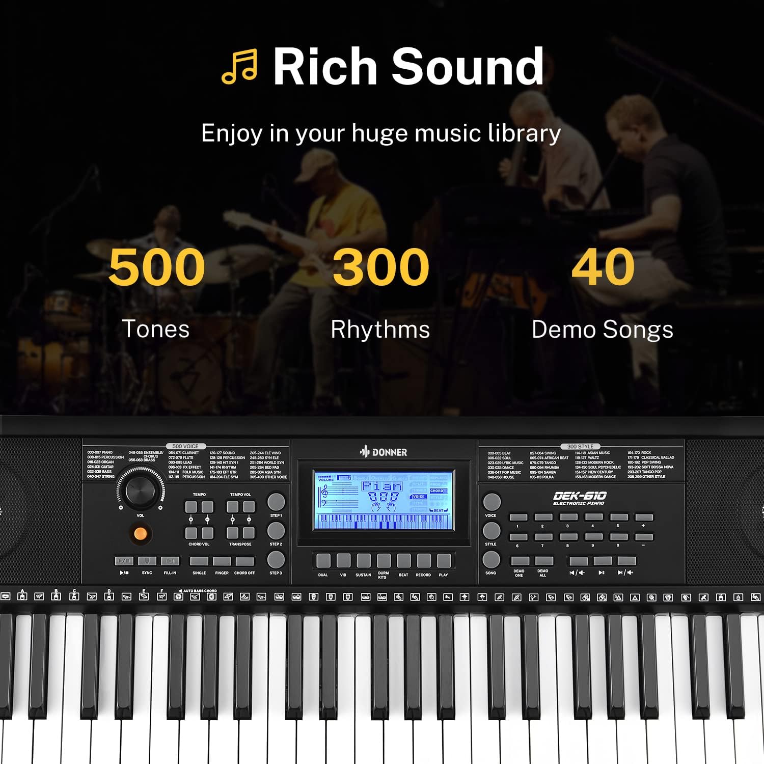 Donner 61 Key Full Size Electric Piano Keyboard with Stand, Stool, Microphone T4091