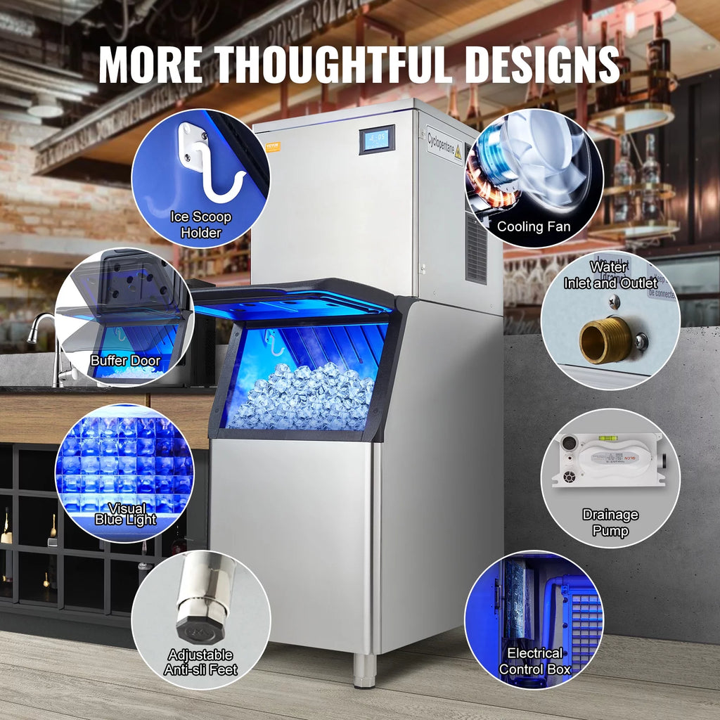 BENTISM Commercial Ice Maker 400lbs/24H with 330LBS Storage Bin G640