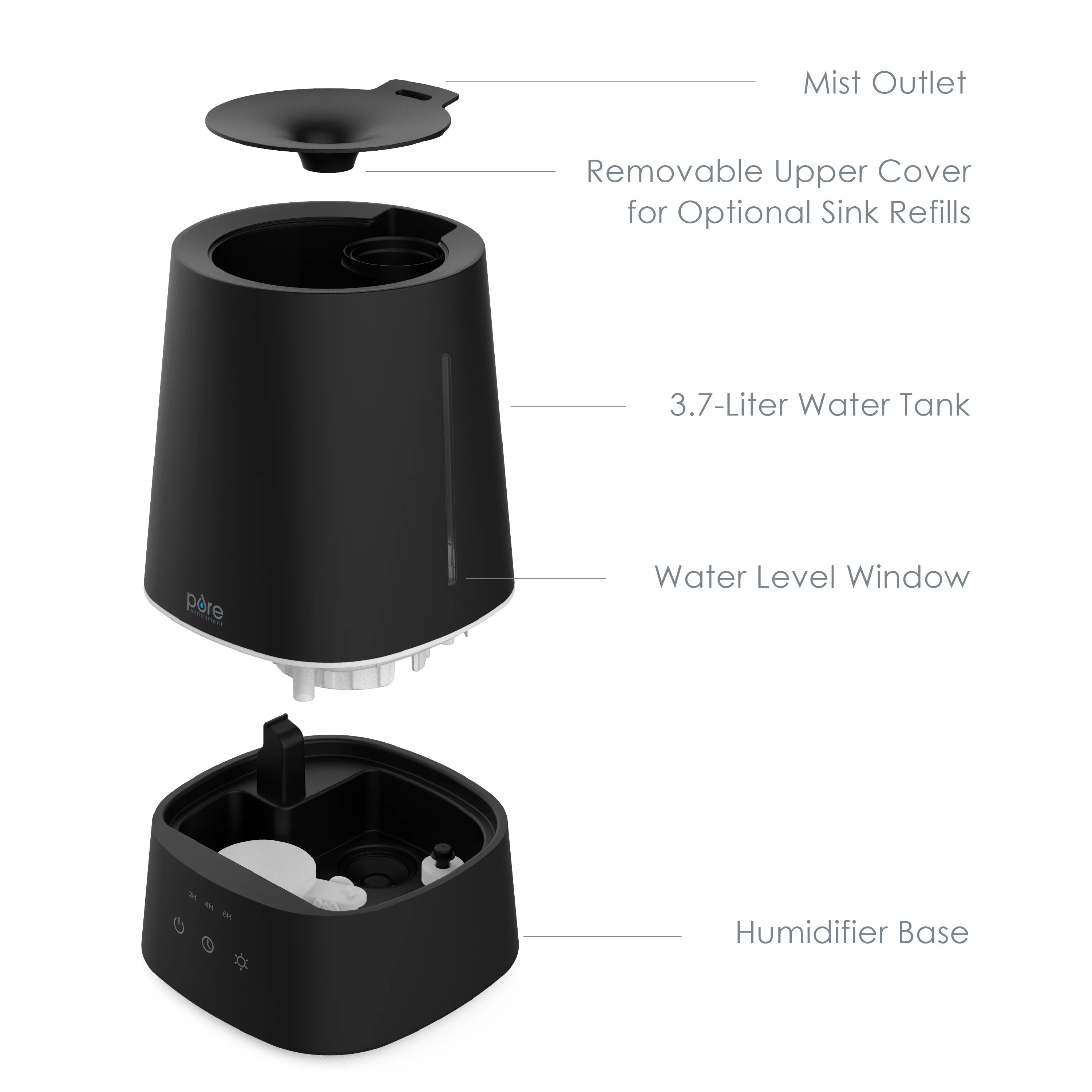 Pure Enrichment HUME Max Ultrasonic Cool Mist Humidifier, 3.7 L Tank, Black A23389