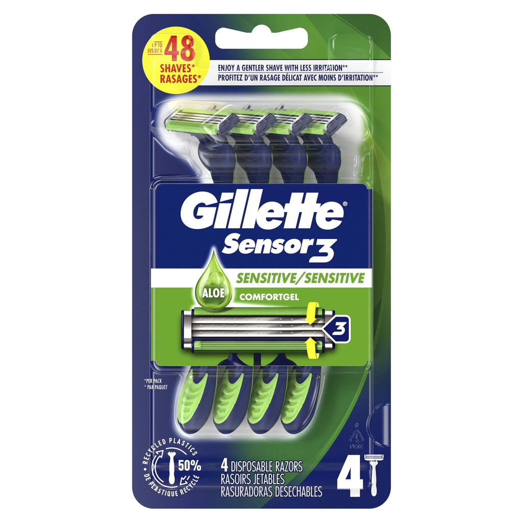 Gillette Sensor3 Sensitive Men's Disposable Razor, 4 Count Q736