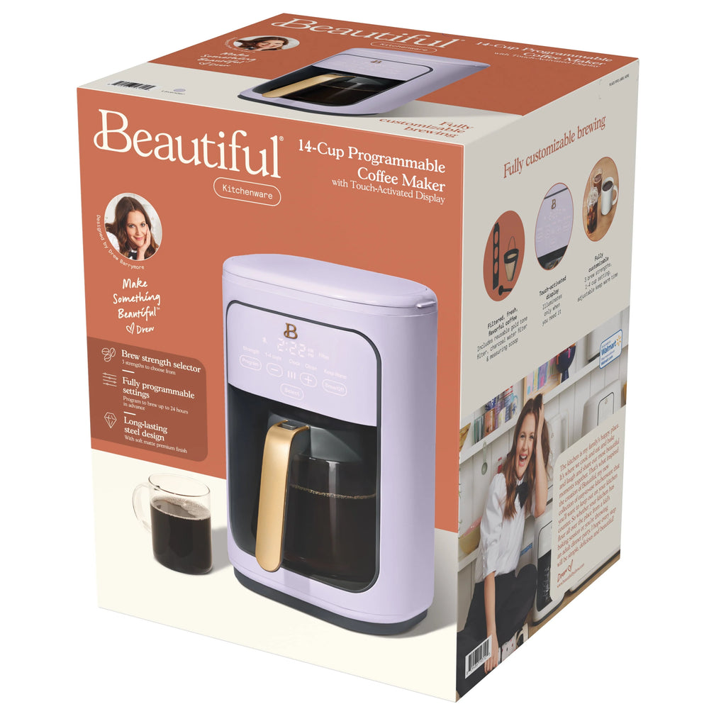 Beautiful 14-Cup Programmable Drip Coffee Maker with Touch Display, White Icing by Drew Barrymore F83994