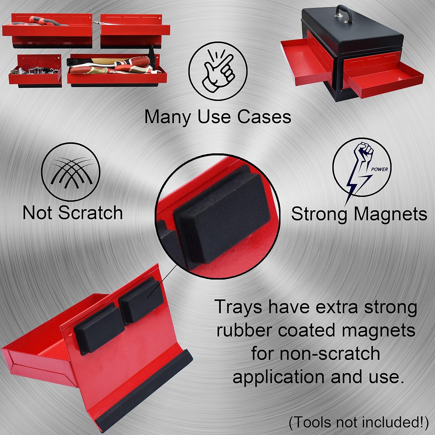 Magnetic Shelf 4-Pcs Set Red Magnetic Tool Trays Metal Tool Box K1689