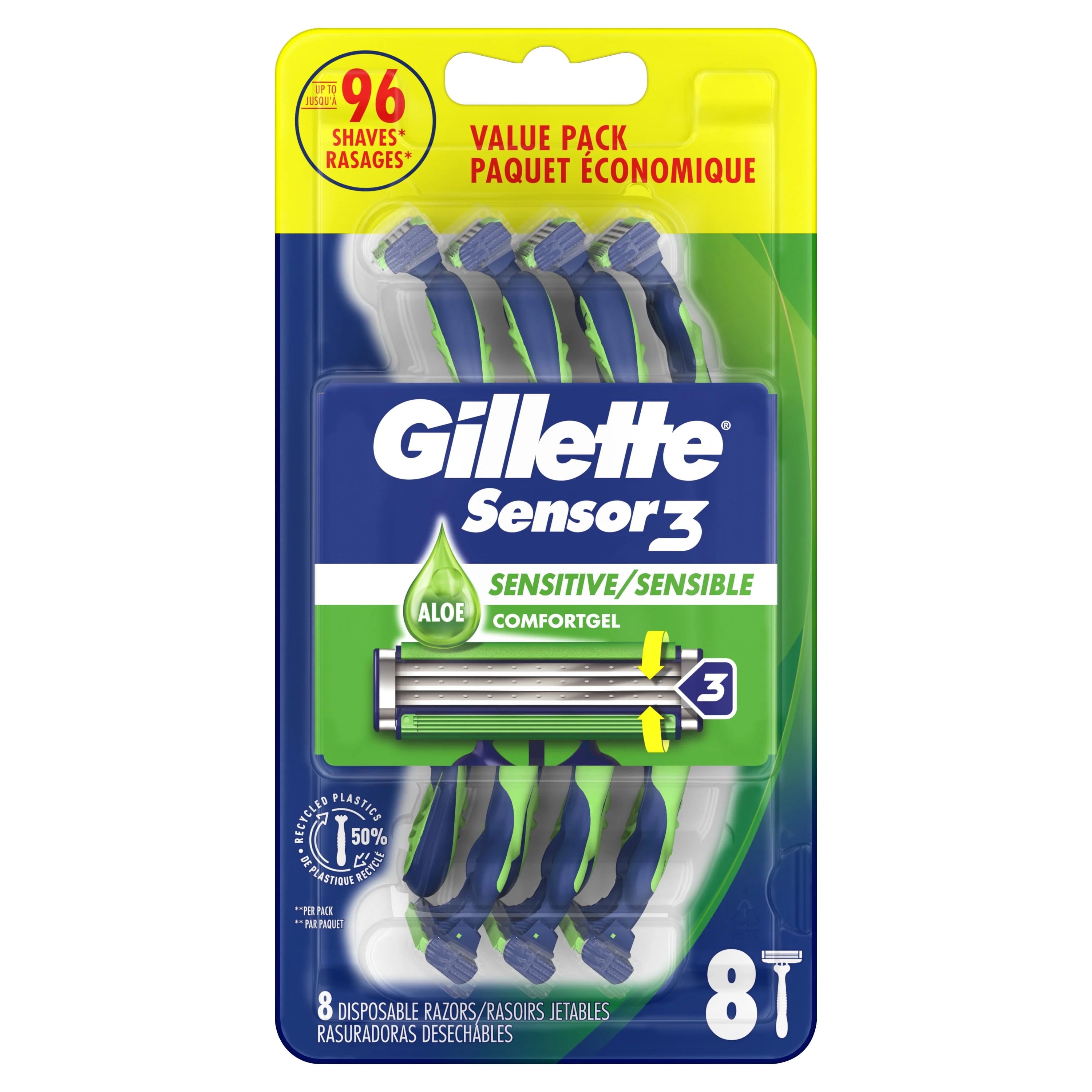 Gillette Sensor3 Sensitive Men's Disposable Razor, 4 Count Q736