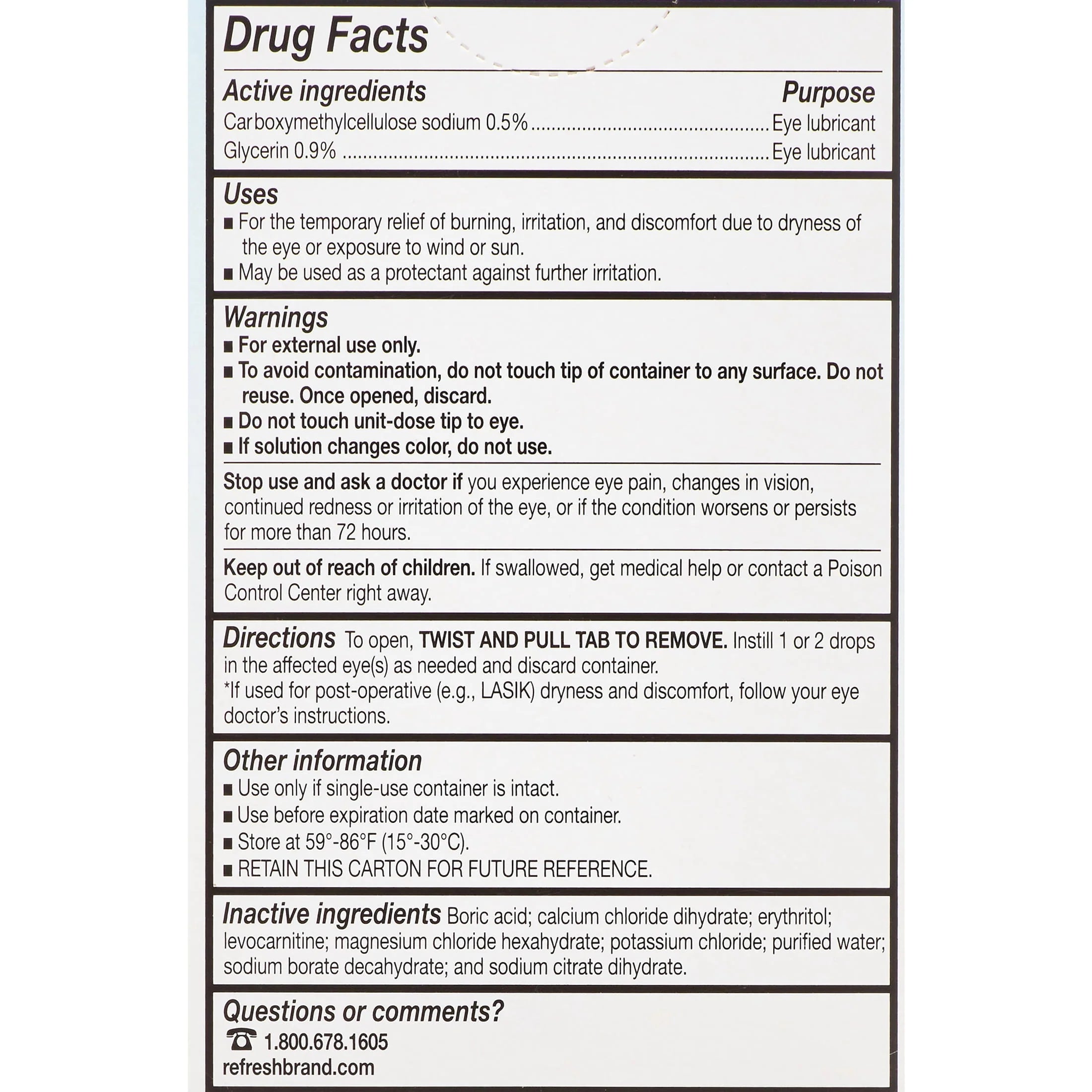 Refresh Optive Lubricant Eye Drops Preservative-Free, 0.4 ml, 60 Count Q788