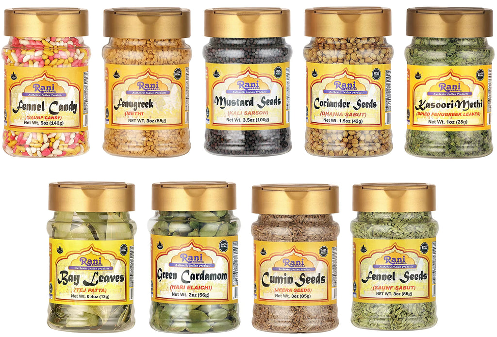 Rani Essential Indian Whole Spices 9 Bottle Gift Box Set, 3oz per Bottle G125833
