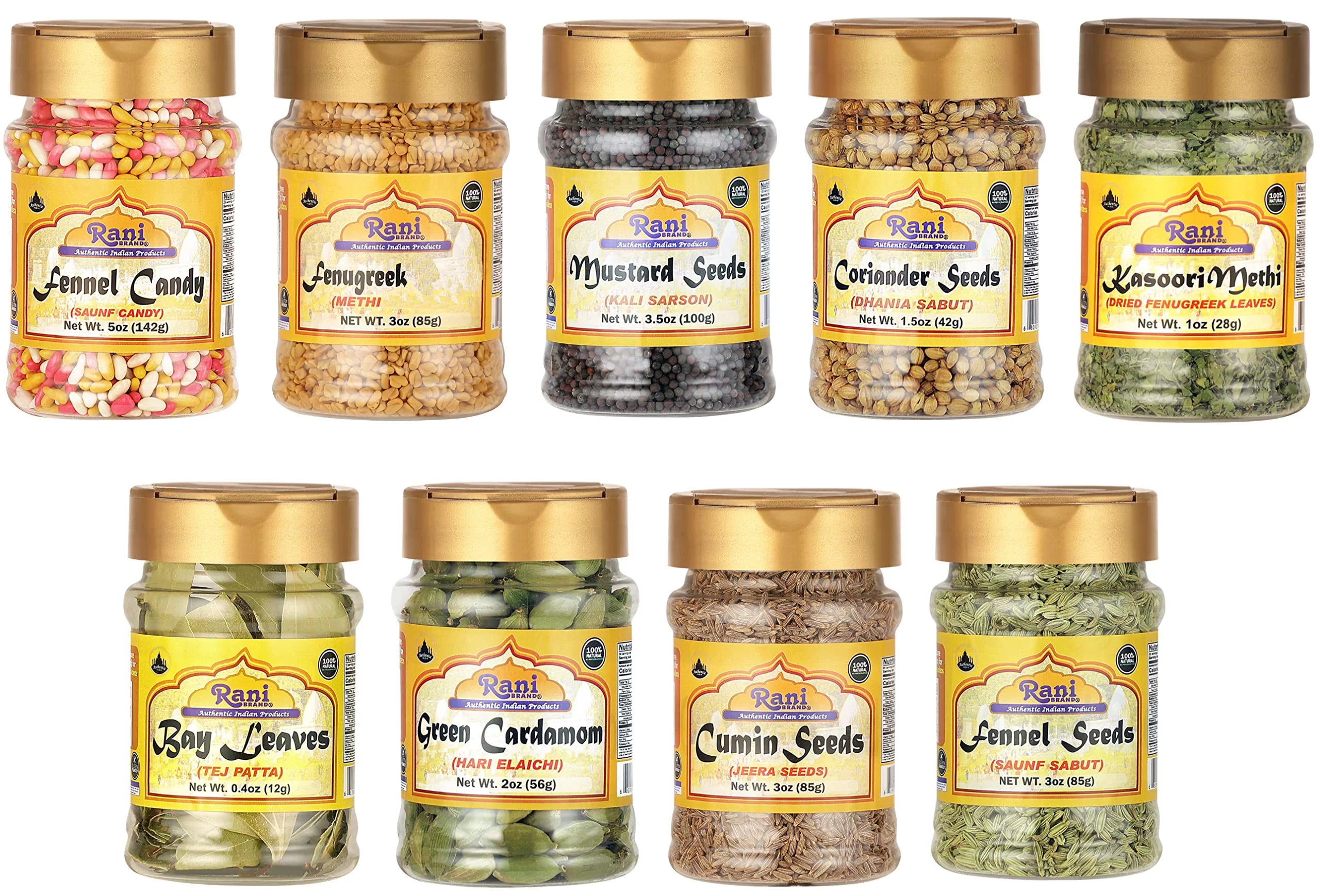 Rani Essential Indian Whole Spices 9 Bottle Gift Box Set, 3oz per Bottle G125833