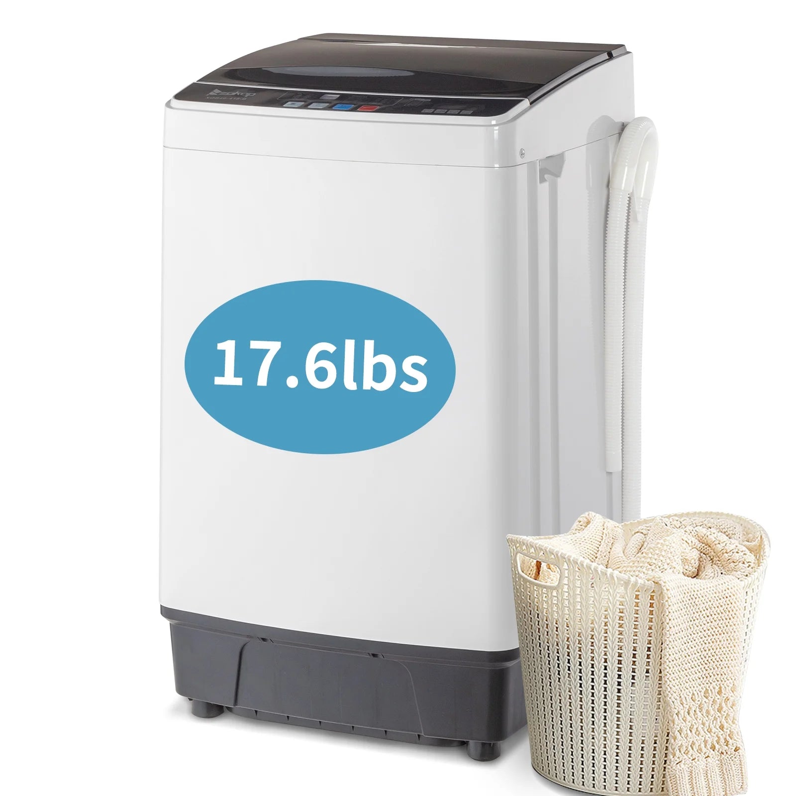 Full-Automatic Washing Machine Top Load Portable Compact Laundry Washer Spin with Drain Pump,10 programs 8 Water Level Selections with LED Display 17.6 Lbs Capacity