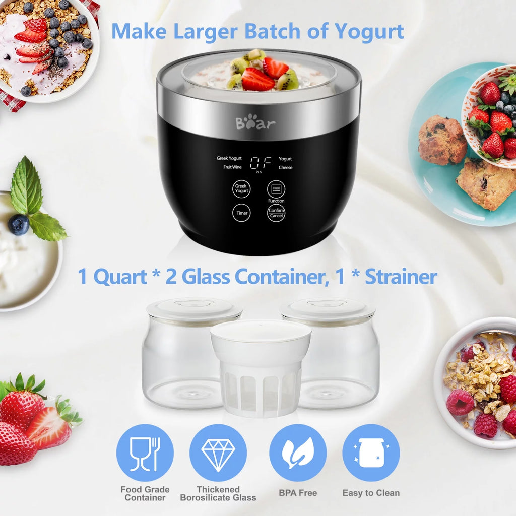 Bear Digital Greek Yogurt Maker with 2 Glass Jars V575920