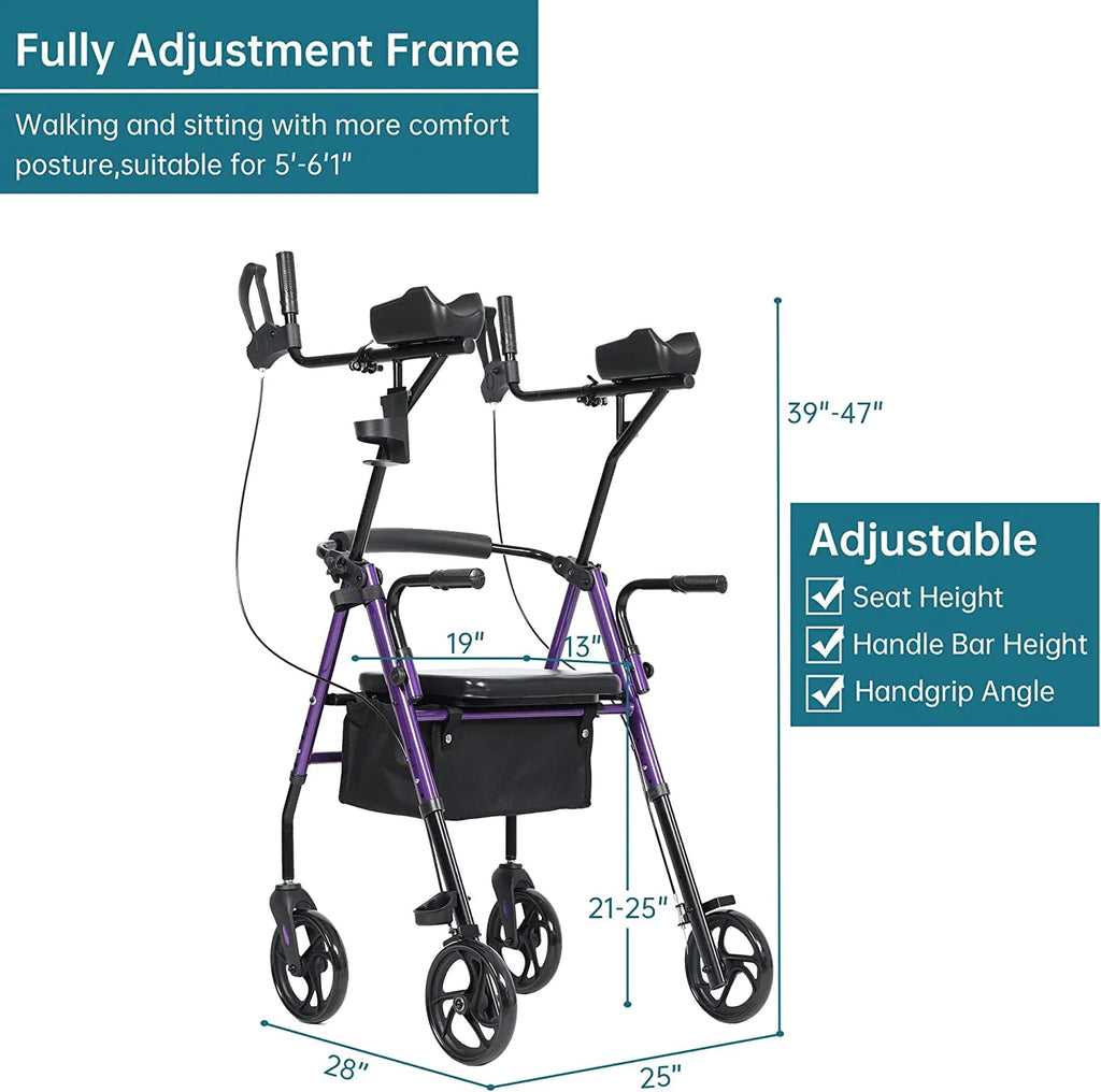 ELENKER Stand Up Folding Rollator Walker with Seat, Red F918