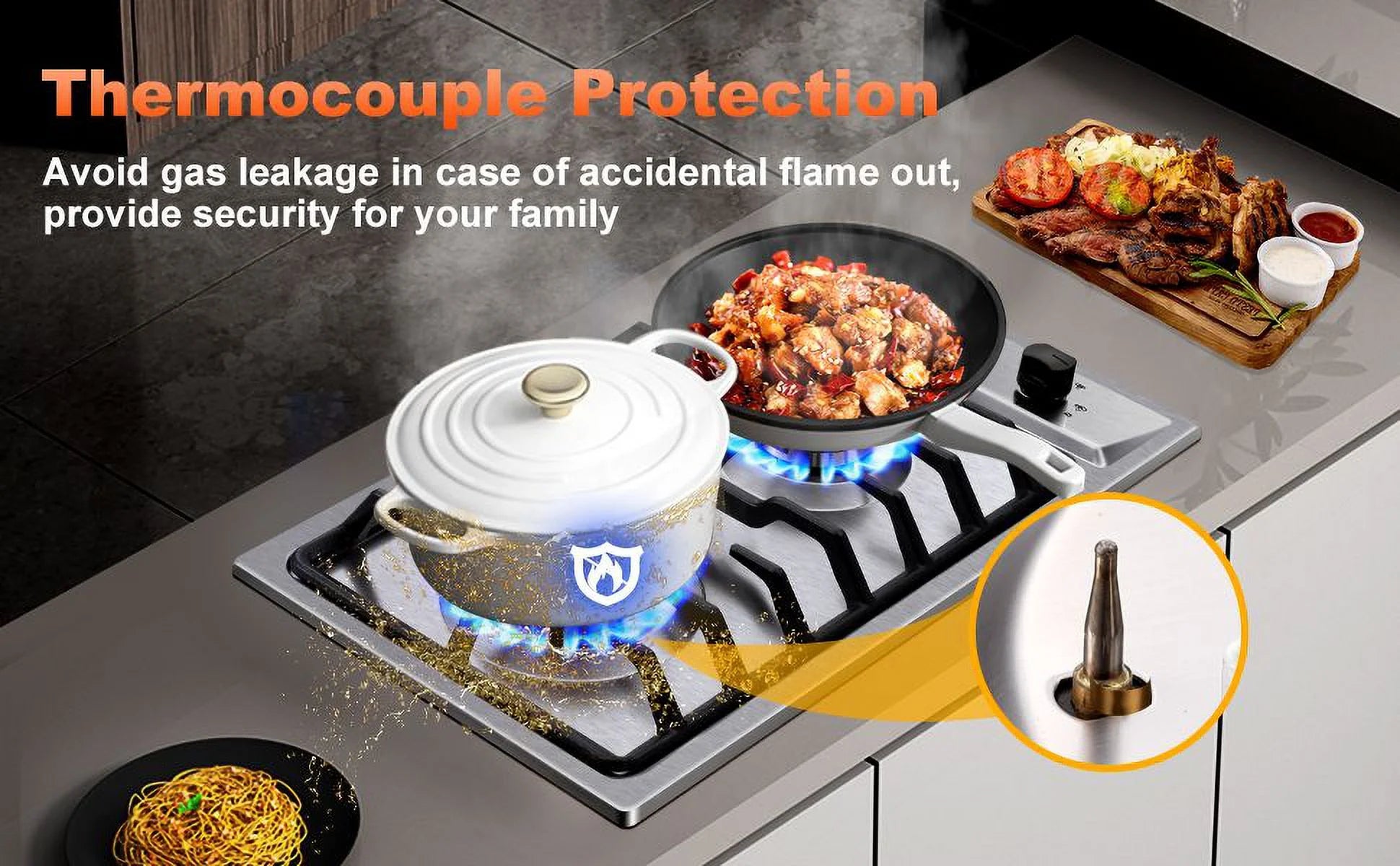 12 inch 2-Burner Stainless Steel Gas Cooktop NG/LPG Convertible W830893