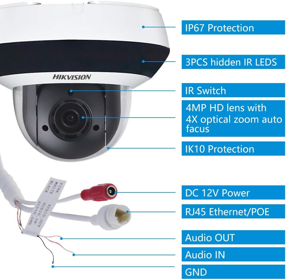 Hikvision 4MP POE Mini PTZ IP Camera DS-2DE2A404IW-DE3, 4X Optical Zoom, Smart IR Night Vision V728230