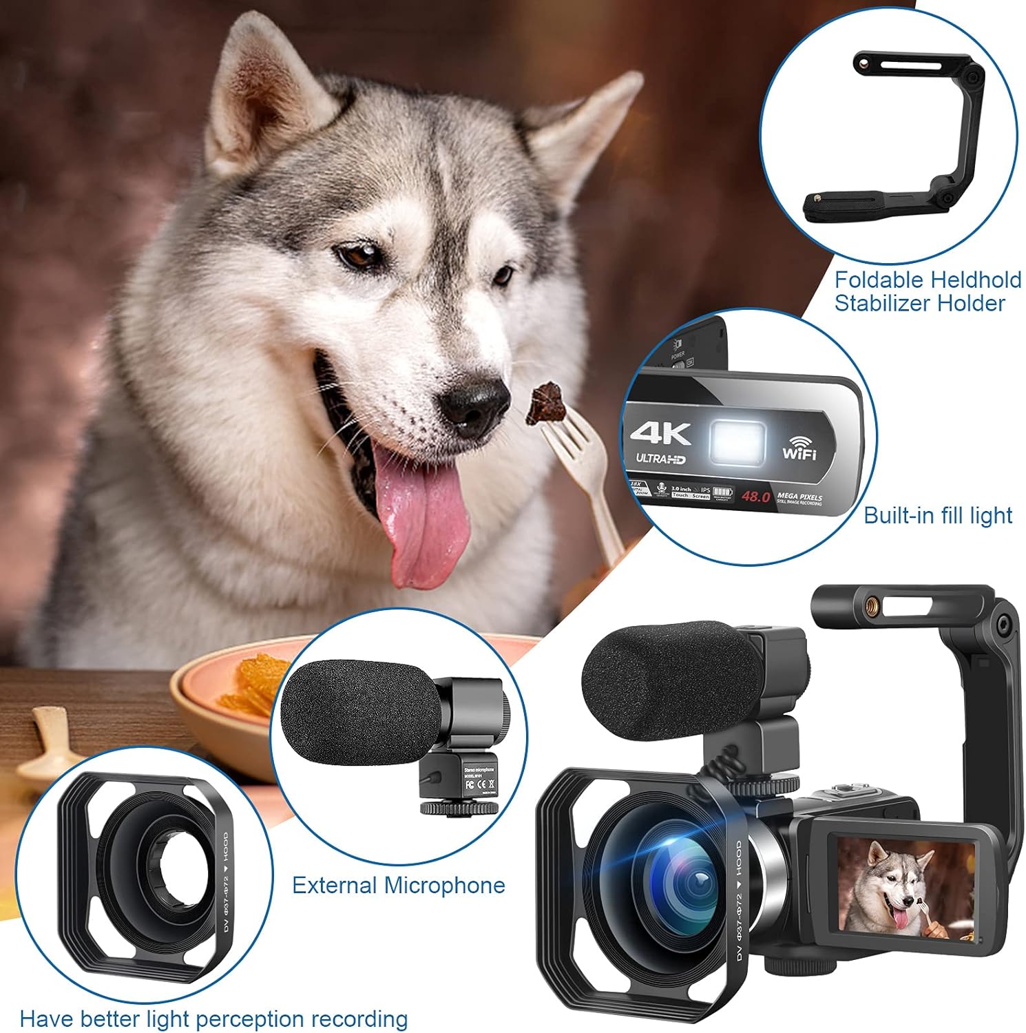 4K Camcorder 48MP 60FPS WiFi Vlogging Camera with Touch Screen B98380