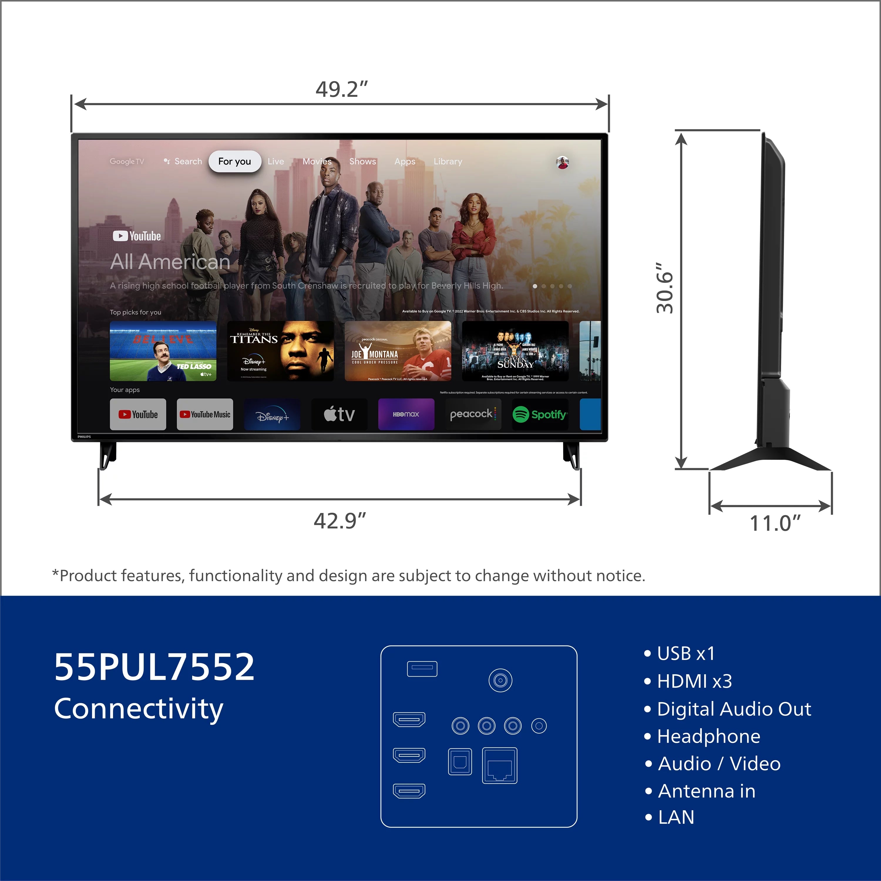 Philips 55" 4K Ultra HD Google Smart LED TV B4764