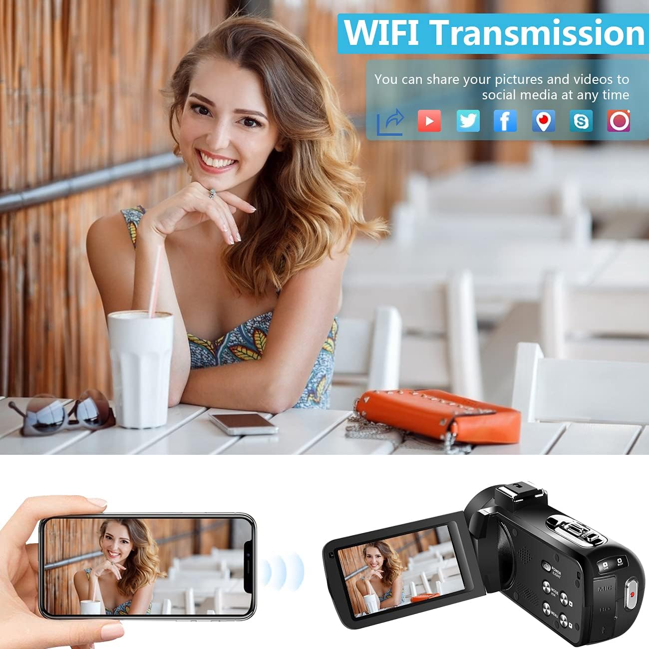 4K Video Camera Camcorder 56MP Wi-Fi 18X Zoom Touch Screen N897005