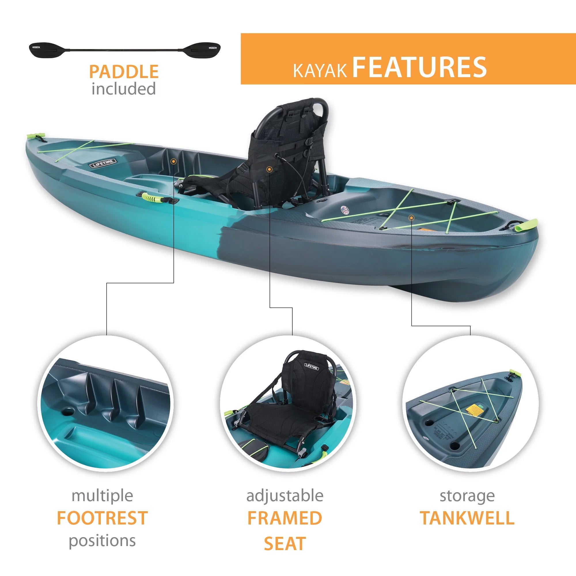 Lifetime Tahoma Pro 123 inch Sit-on-Top Kayak, Aurora Fusion Q557664