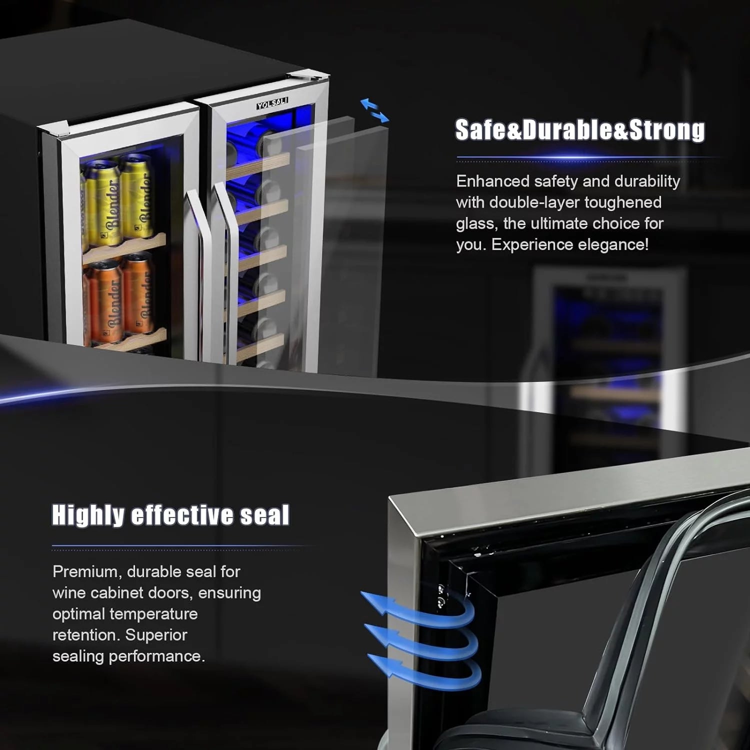 Yolsali 24 Inch Dual Zone Wine Cooler Refrigerator, Built-In or Freestanding C3391