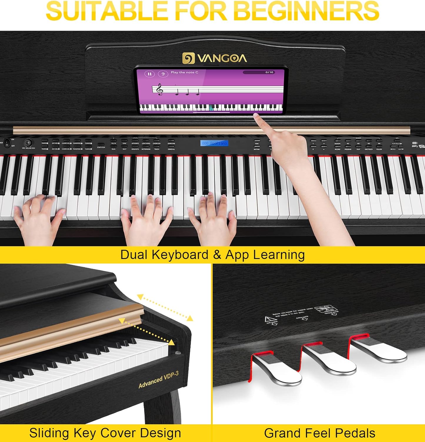 Vangoa 88 Key Weighted Digital Piano Bundle with Furniture Stand, Black Q36742