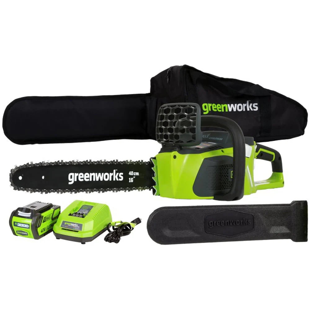 Greenworks 40V 16" Brushless Cordless Chainsaw with Battery and Charger T3142