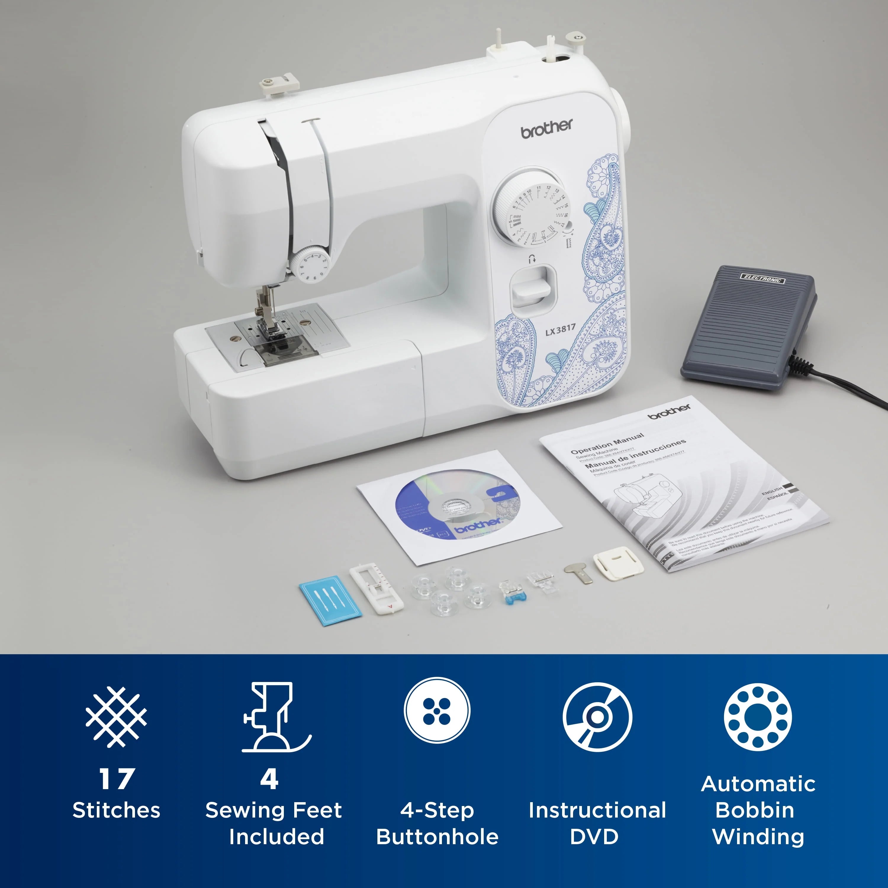 Brother LX3817 17-Stitch Portable Sewing Machine, White F765