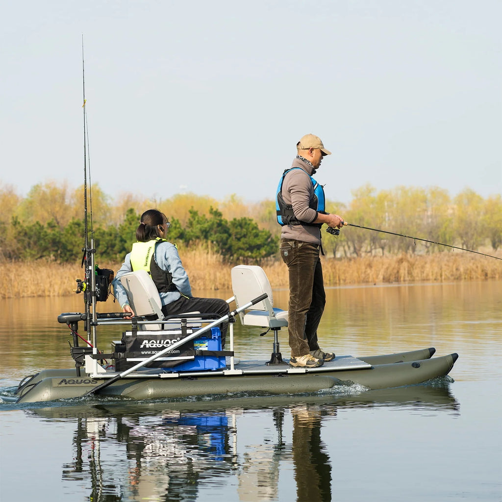 AQUOS 11.5ft Inflatable Pontoon Boat with Haswing 12V 55LBS Remote Trolling Motor L61150