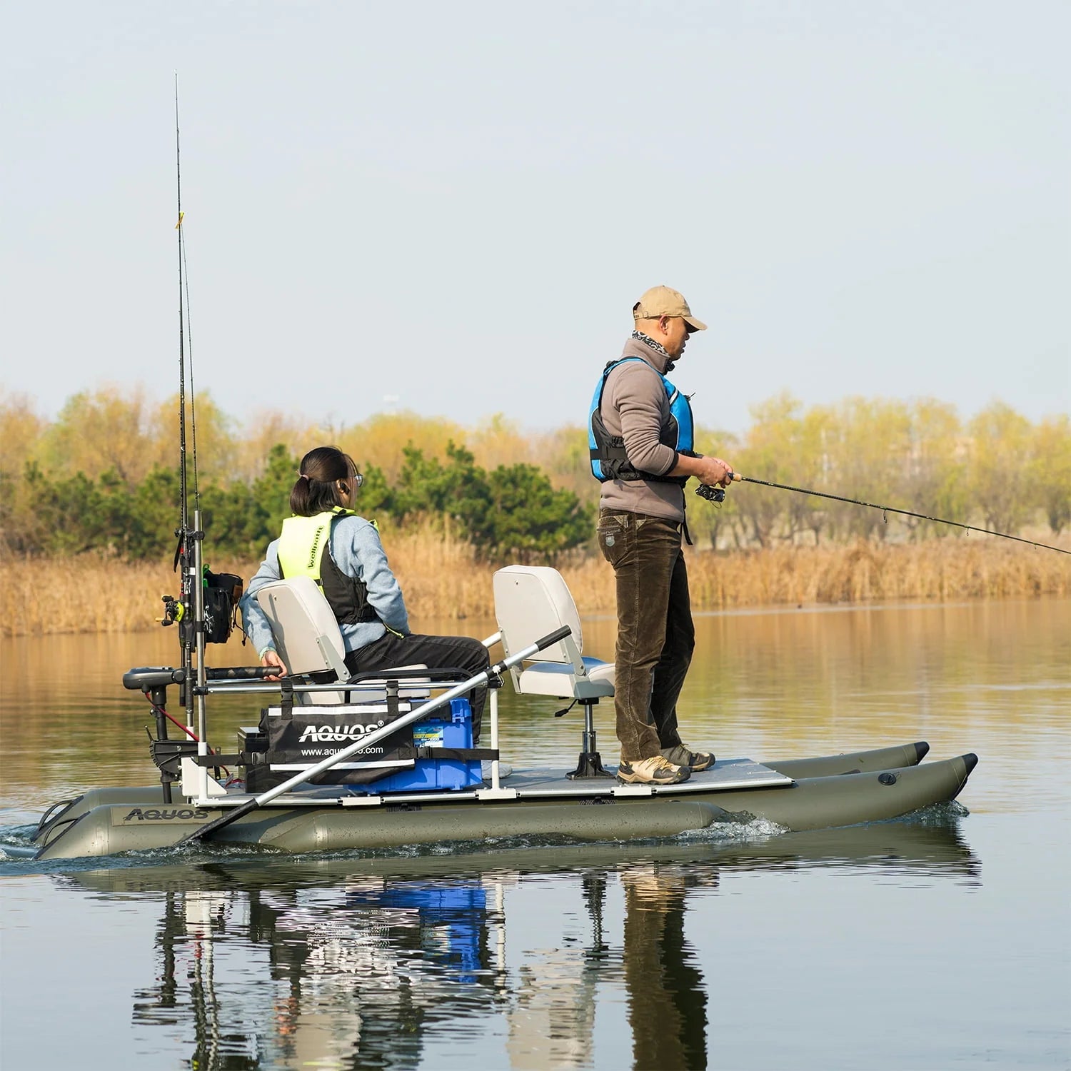 AQUOS 11.5ft Inflatable Pontoon Boat with Haswing 12V 55LBS Remote Trolling Motor L61150