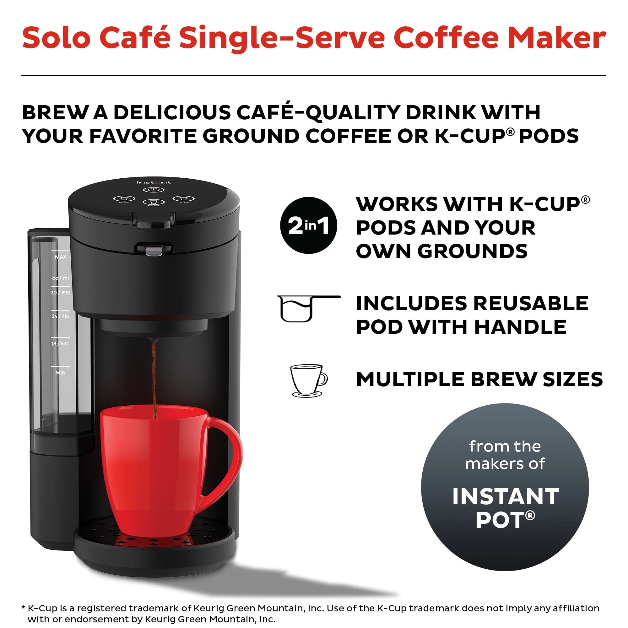 Instant Solo Café 2-in-1 Single Serve Coffee Maker, Black C46735