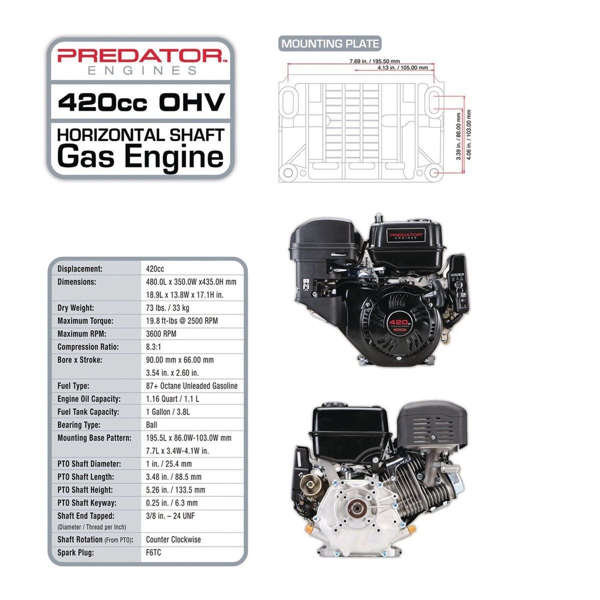 PREDATOR 13 HP (420cc) OHV Horizontal-Shaft Gas Engine S792939