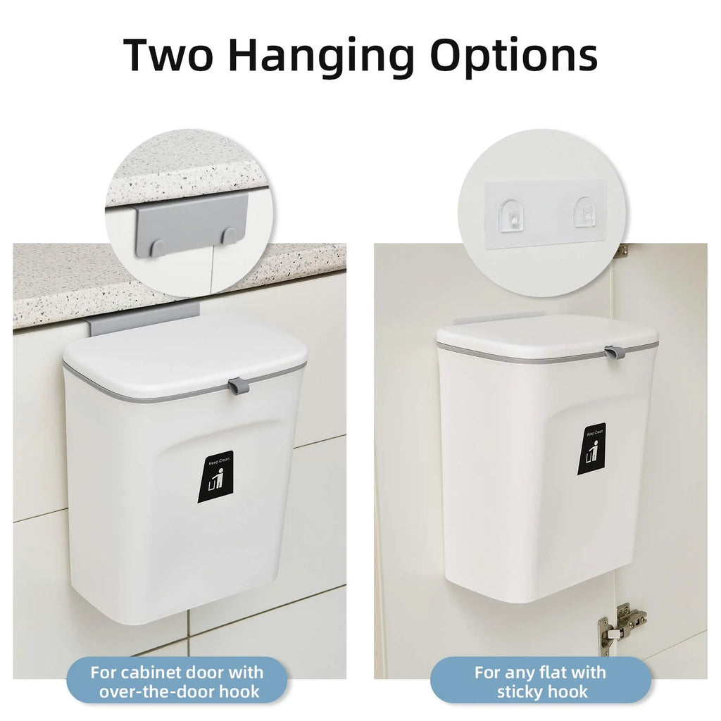 2.4 Gal Hanging Trash Can with Lid for Cabinet Door N636